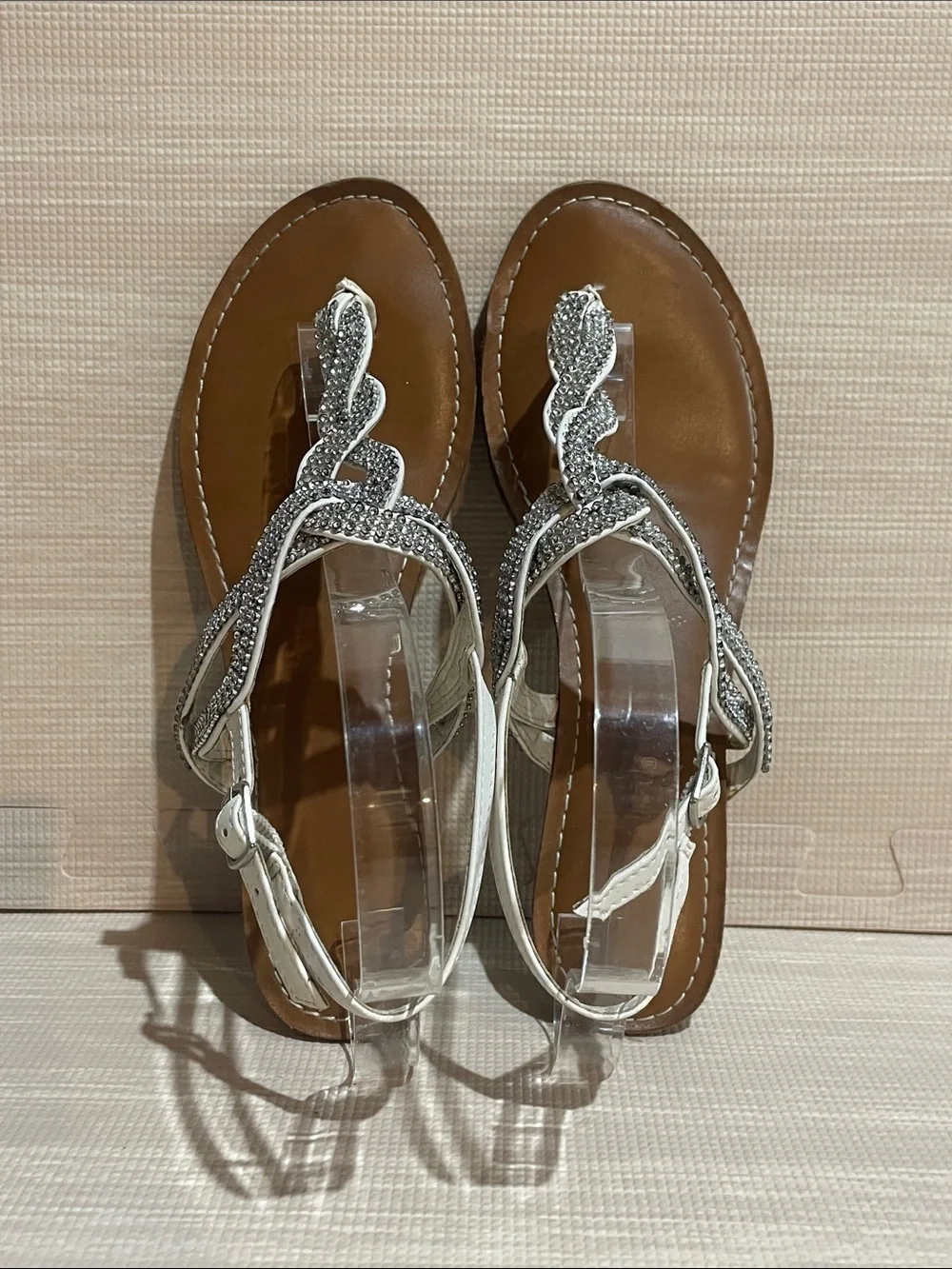 Women’s Rhinestone Embellished Braided White Strap Sandal
